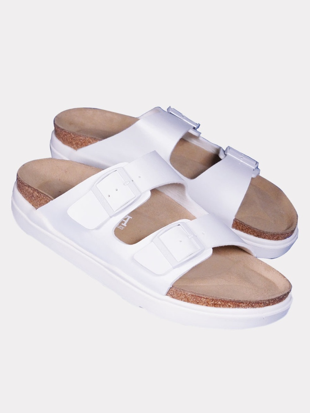 White Double Buckle Orthopedic Cork Sandals
